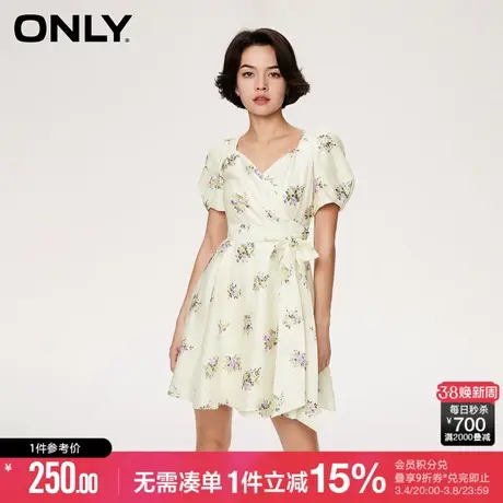 ONLY秋季淑女V领短款泡泡袖碎花裙连衣裙女|123207143商品大图