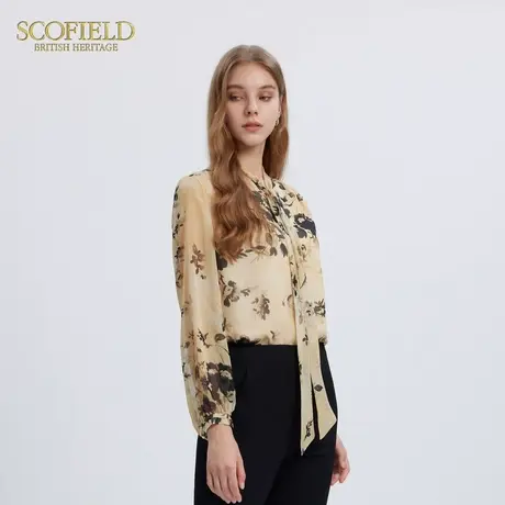 Scofield女装飘带领印花衬衫优雅垂感国风雪纺衫秋季上衣商品大图