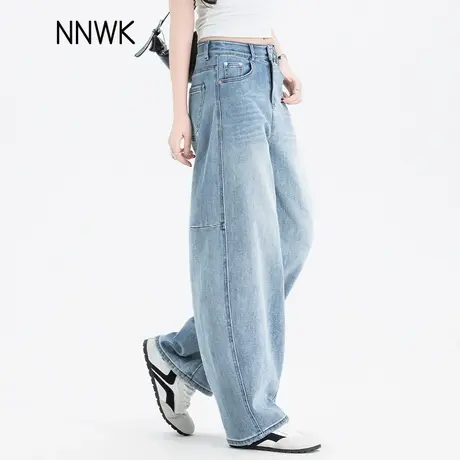 浅蓝色镰刀牛仔裤女2025新款春季爆款裤子窄版弯刀裤小个子香蕉裤商品大图