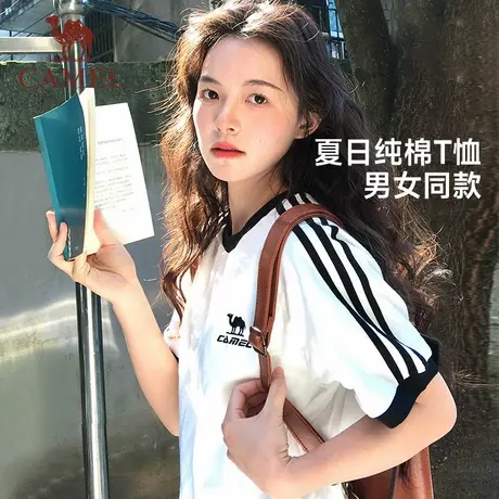 骆驼夏日T恤女纯棉短袖2025春夏新款情侣宽松复古运动休闲上衣男商品大图