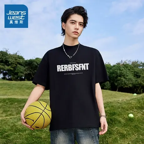 G2真维斯男装上衣 2025夏季新款重磅220G纯棉圆领套头宽松短袖T恤商品大图