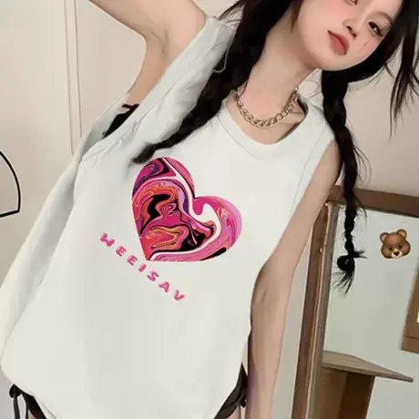 纯棉吊带运动坎肩背心无袖t恤女夏外穿高级感宽松慵懒风挂脖上衣图片