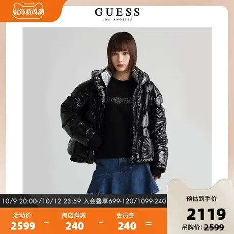 GUESS冬季 女士经典亮面连帽保暖羽绒服-Q1BN10W55R9图片