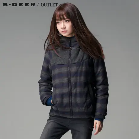 s.deer【上新】圣迪奥正品毛线拼接格纹带帽棉服短外套S11482397图片