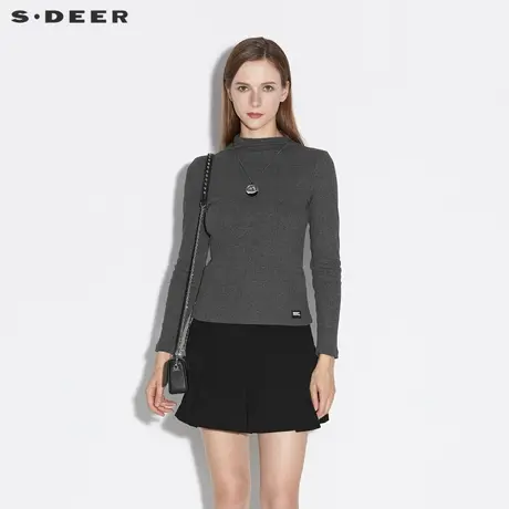 sdeer圣迪奥秋半高领字母微弹长袖打底针织T恤S21360207图片