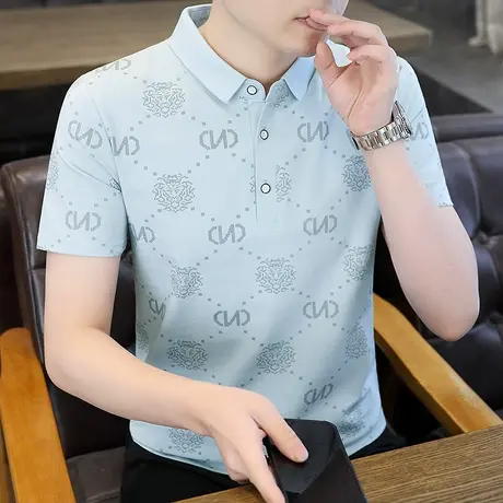 短袖polo衫男士修身带领t恤夏季潮牌翻领半袖夏天上衣服男装体恤商品大图
