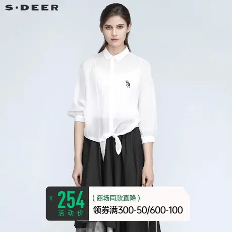 sdeer圣迪奥女装夏装上衣设计感小众女翻领印花系带衬衫S21280501🐲商品大图