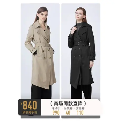 sdeer圣迪奥春秋装时尚翻领双排扣收腰长款风衣女S21381802图片