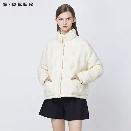 【直播间专属】sdeer圣迪奥休闲高领羽毛松紧短款羽绒服S21462432图片