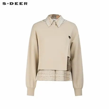 【商场同款】sdeer圣迪奥女学院风印花衬衫两件套针织衫S25183514图片