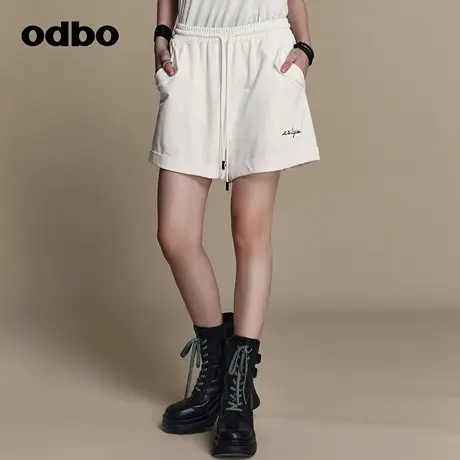 odbo/欧迪比欧系带纯色短裤女夏季2024新款休闲运动直筒裤修身商品大图