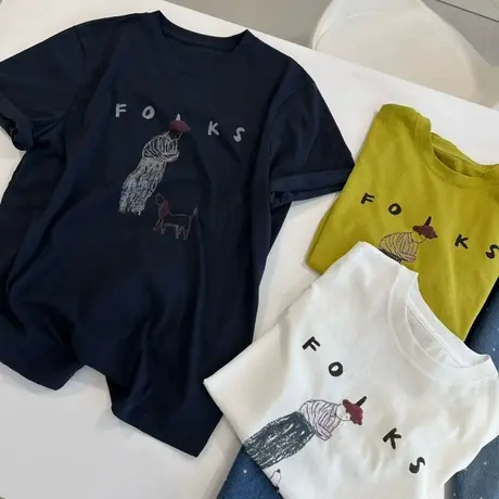 卡通印花凉感雪花棉宽松T恤女2025夏季新款百搭短袖T恤女透气上衣图片