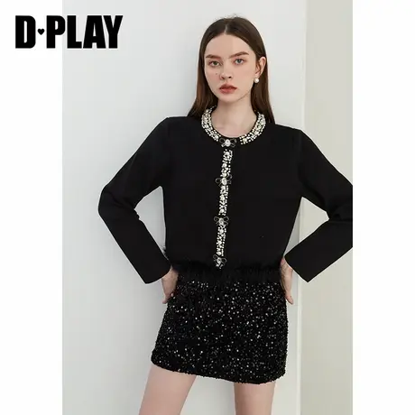 DPLAY【惠品】秋季通勤风黑色圆领新款针织开衫气质慵懒外套商品大图