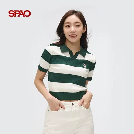 【U先测评】SPAO韩国同款航海系简约小熊Woodie针织短袖毛衣商品大图