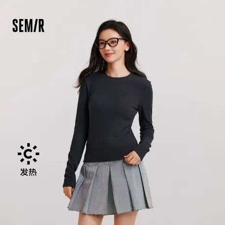 [商场同款]森马长袖T恤女磨毛圆领紧身2024新款冬季吸湿发热上衣图片