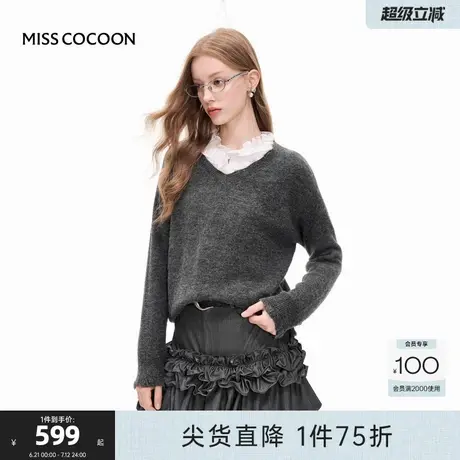 MISSCOCOON可可尼灰色气质毛衣25早秋新品宽松慵懒格雷系针织衫女商品大图