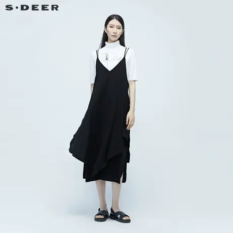 sdeer圣迪奥夏季吊带不规则原创设计性感收腰连衣裙女S20281206图片