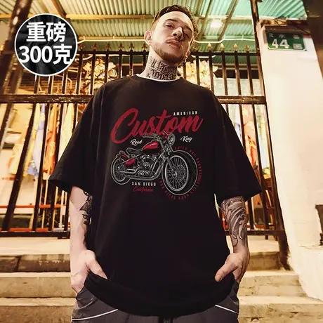 2025机车重磅大码男女装潮牌t恤短袖宽松圆领重磅全棉上衣服半袖图片