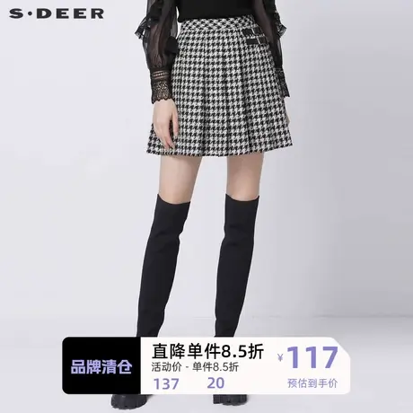 sdeer圣迪奥女装OL风复古格纹拼接百褶A字短裙S21361301🧤商品大图