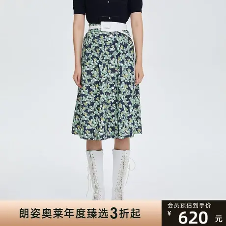 LANCY/朗姿22春夏新款半身裙子女士印花褶A字裙商场同款专柜正品商品大图