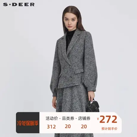 sdeer圣迪奥女装西装领格纹肌理短款外套S223Z2249📟商品大图