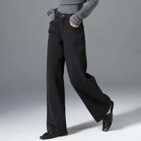 窄版阔腿牛仔裤女秋季女裤2024新款宽松显瘦高腰直筒裤黑色裤子秋商品大图