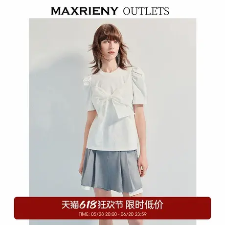 【奥莱】MAXRIENY浪漫t恤女小众设计蝴蝶结短袖上衣商品大图