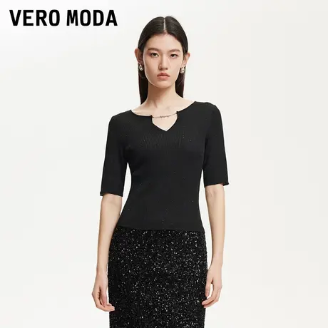 Vero Moda奥莱针织衫女2025春秋新款亮片亮丝气质修身五分袖上衣商品大图