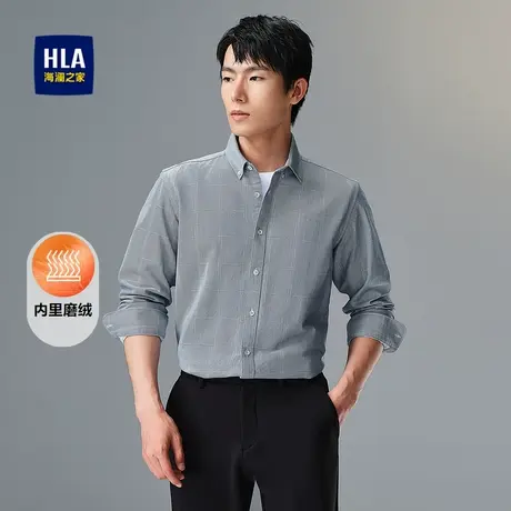 HLA/海澜之家暖绒长袖休闲衬衫秋冬纯棉柔软亲肤保暖衬衣男商品大图