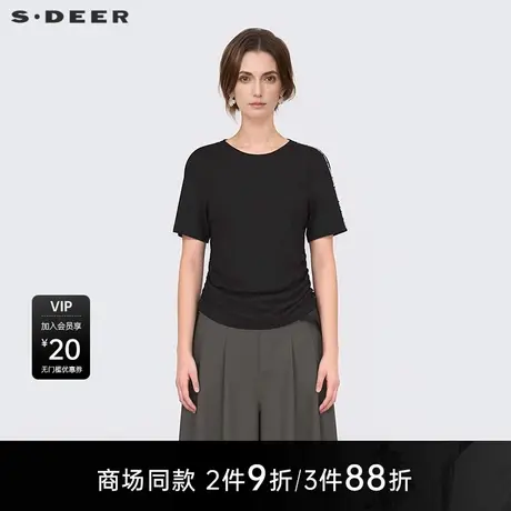 【商场同款】sdeer圣迪奥时尚圆领撞色字母抽绳短袖T恤S25280113图片