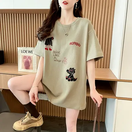 设计感小众短袖t恤女2025新款夏季韩版宽松大码女装中长款上衣服图片