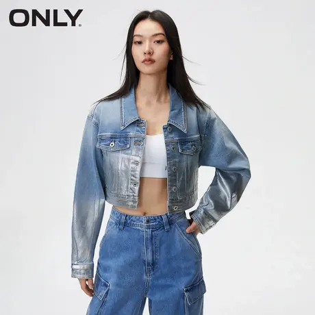 ONLY2025夏季新款休闲时尚翻领正肩宽松短款牛仔外套女商品大图