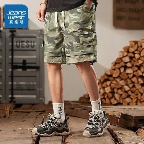 LR真维斯男装 2025夏季新款工装裤迷彩百搭运动潮流宽松男款短裤商品大图