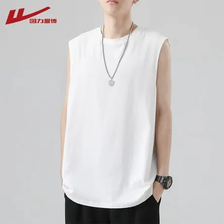 回力无袖t恤男士夏季纯棉薄款白色体恤衫健身上衣服男款坎肩背心图片