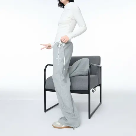 美式cleanfit休闲运动风腰头撞色拼接卫裤女夏季宽松直筒阔腿长裤商品大图