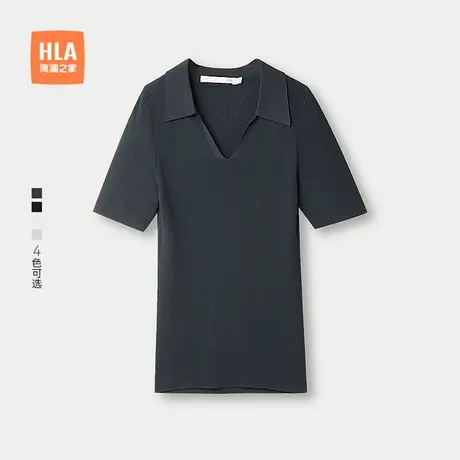 HLA/海澜之家修身短袖针织衫25春夏新翻领透气显瘦轻薄上衣女装商品大图