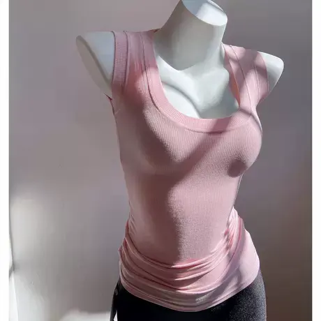 ins性感紧身显胸大U领粉色背心小吊带外穿遮副乳显瘦无袖打底上衣商品大图