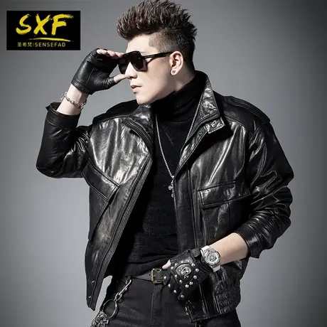 SXF圣希梵男士真皮皮衣 冬季新款宽松工装外套海宁绵羊皮夹克男潮图片