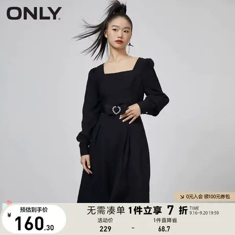 ONLY奥莱夏季收腰显瘦气质方领长袖中长款连衣裙女商品大图