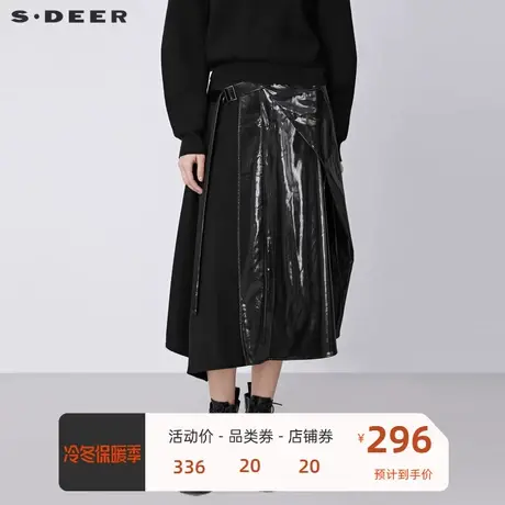 sdeer圣迪奥女装收腰不对称拼接不规则长裙S21481117🌻图片