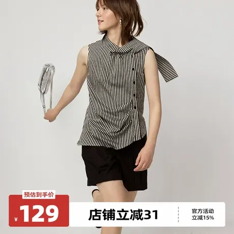 【Pan推荐】omont蛋挞家复古系带无袖衬衫春别致修身显瘦上衣商品大图