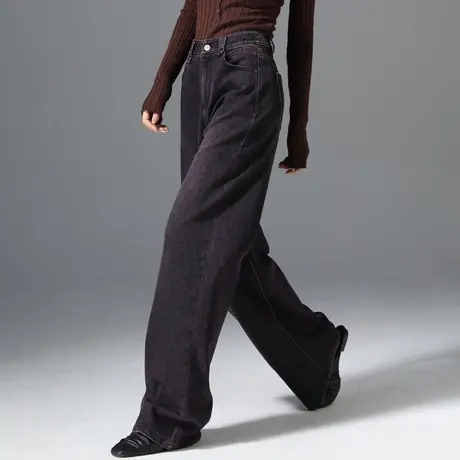 黑色高腰阔腿牛仔裤女秋季新款宽松显瘦直筒裤垂感拖地香蕉镰刀裤商品大图