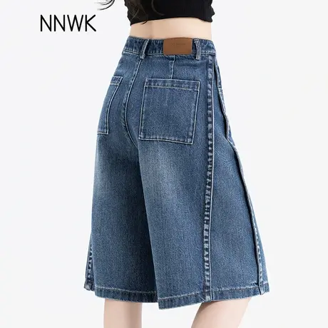 五分牛仔裤女夏薄款2025新款高腰天丝牛仔短裤小个子阔腿宽松中裤图片