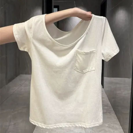 设计感小众正肩口袋短袖T恤女夏装2025新款宽松韩版半袖上衣潮ins图片