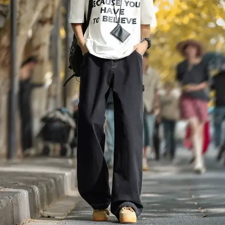 回力纯棉工装裤子男士夏季薄款直筒宽松2025新款潮流休闲阔腿长裤图片