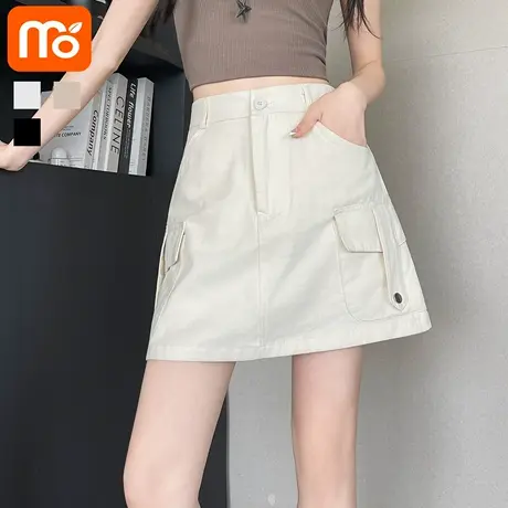 白色牛仔半身裙短裙女夏季2025新款高腰显瘦防走光a字裙包臀裤裙图片