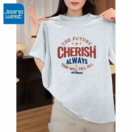 KV真维斯深灰色夏季女上衣 运动洋气纯棉短袖圆领t恤2025夏季新款商品大图