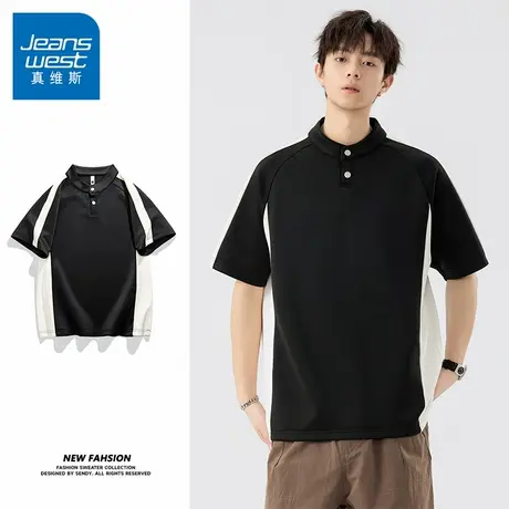 N5真维斯设计款短袖T恤男2025夏季新款立领撞色拼接半袖男装上衣图片