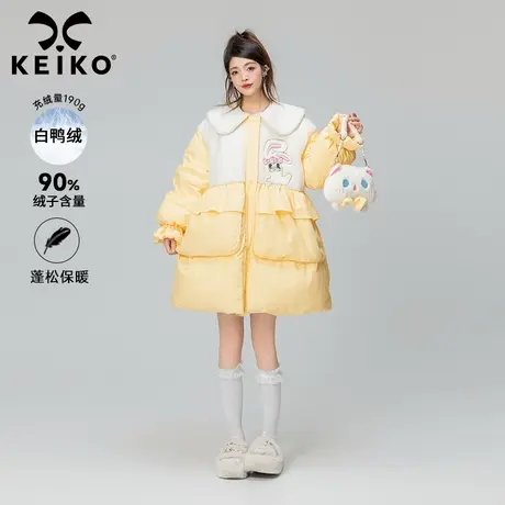 KEIKO [240g白鸭绒]羊羔毛拼接羽绒服女加厚2023冬季甜美风面包服图片