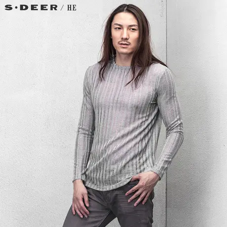 sdeerhe圣迪奥男装个性舒适条纹宽松圆领长袖t恤打底衫H15170276图片
